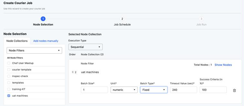 Window titled Create Courier Jobs and displaying various drop down menus