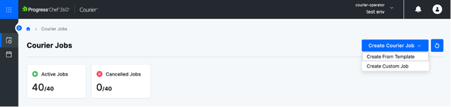 Screenshot of Progress Chef 360 UI titled Courier Jobs